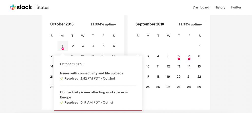 Slack uptime calendar