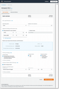 AWS costs pricing calculator